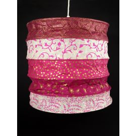 Lampenschirm rund aus Lokta Papier pink-beere, Papierlampenschirm Papierleuchte Hängelampe
