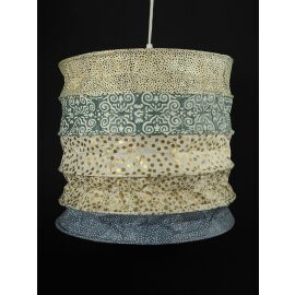 Lampenschirm rund aus Lokta Papier graublau-beige,...