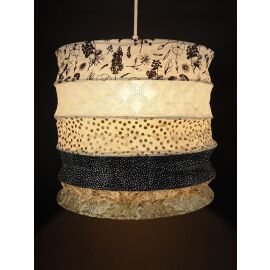 Lampenschirm rund aus Lokta Papier creme beige schwarz, Papierlampenschirm Hängelampe