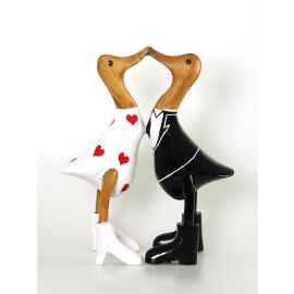 Ente Holz Hochzeitspaar mit Brautkleid und Smoking Höhe ca. 25-28 cm