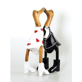 Ente Holz Hochzeitspaar mit Brautkleid und Smoking Höhe ca. 25-28 cm