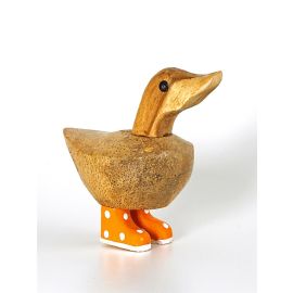 Ente Holz Mini Ente mit orangenen Stiefeln Höhe ca. 11-12 cm