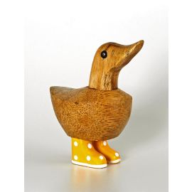 Ente Holz Mini Ente mit curry-gelben Stiefeln Höhe ca. 11-12 cm