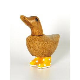 Ente Holz Mini Ente mit curry-gelben Stiefeln Höhe ca. 11-12 cm