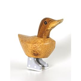 Ente Holz Mini Ente mit grauen Stiefeln Höhe ca. 11-12 cm