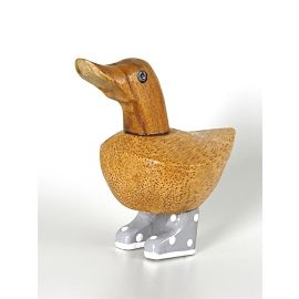 Ente Holz Mini Ente mit grauen Stiefeln Höhe ca. 11-12 cm