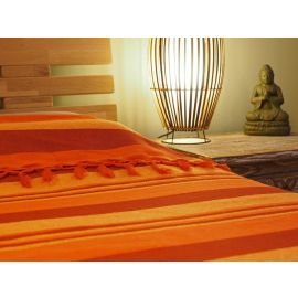 Tagesdecke "KERALA" mandarin-orange-gelb gestreift 100% Cotton, 2 Größen ca 150 x 230 cm
