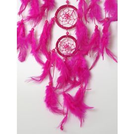 Pinker Traumfänger "Dream Catcher" mit 5 Ringen, schillernden Dekoperlen & Federn, ca. 40 cm lang