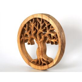Baum des Lebens im Ring aus Suar Holz, naturfarben, ca. 15 cm groß