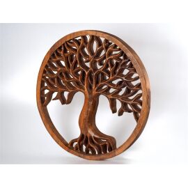 Baum des Lebens im Ring aus Suar Holz, rot-braun lasiert, ca. 30 cm groß