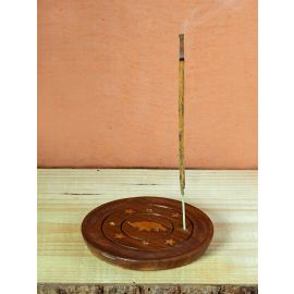 Räucherstäbchenhalter aus Holz mit Elefant & Sternen, ca. 9 cm breit