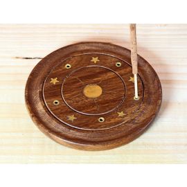 Räucherstäbchenhalter aus Holz mit Sonne & Sternen; ca. 9 cm breit
