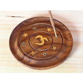 Räucherstäbchenhalter aus Holz mit OM & Sternen; ca. 9 cm breit