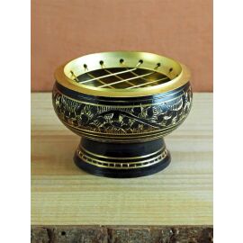 Räucherschale aus Metall schwarz mit goldener Ranke;...