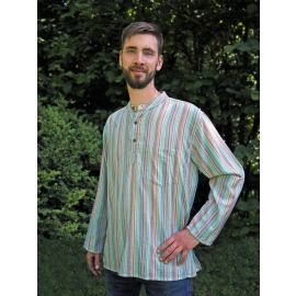 Fischerhemd mit Brusttasche mehrfarbig gestreift 100% Baumwolle Cotton aus Nepal XL