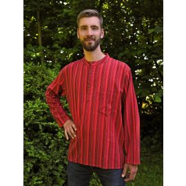 Fischerhemd mit Brusttasche mehrfarbig rot gestreift 100%...