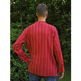 Fischerhemd mit Brusttasche mehrfarbig rot gestreift 100% Baumwolle Cotton aus Nepal S-XXXL