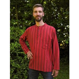 Fischerhemd mit Brusttasche mehrfarbig rot gestreift 100% Baumwolle Cotton aus Nepal M