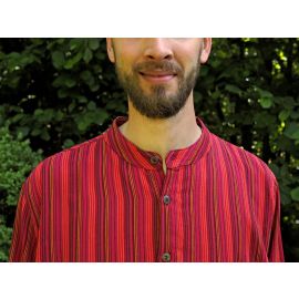 Fischerhemd mit Brusttasche mehrfarbig rot gestreift 100% Baumwolle Cotton aus Nepal XXXL
