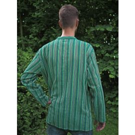 Fischerhemd zum Schnüren mehrfarbig grün gestreift 100% Baumwolle Cotton aus Nepal S-XXXL