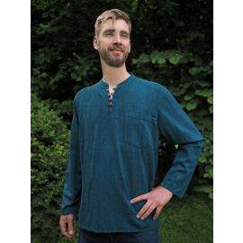 Hemd mit Stehkragen & Brusttasche petrol 100% Baumwolle Cotton aus Nepal S-XXXL