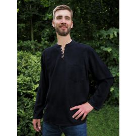 Hemd mit Stehkragen & Brusttasche schwarz 100% Baumwolle Cotton aus Nepal S-XXXL