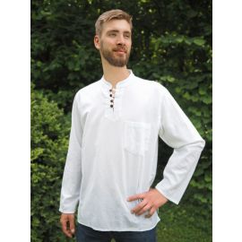 Hemd mit Stehkragen & Brusttasche weiß 100% Baumwolle Cotton aus Nepal S-XXXL