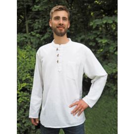 Hemd mit Stehkragen & Knebelknöpfen weiß 100% Baumwolle...