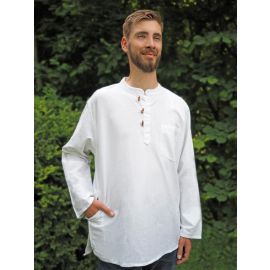Hemd mit Stehkragen & Knebelknöpfen weiß 100% Baumwolle Cotton aus Nepal XL