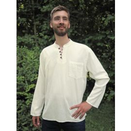 Hemd mit Stehkragen & Brusttasche creme 100% Baumwolle Cotton aus Nepal S-XXXL