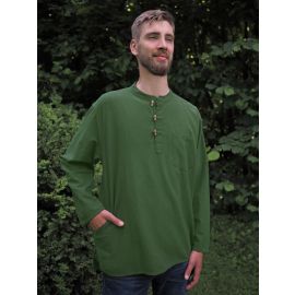 Hemd mit Stehkragen & Knebelknöpfen khaki 100% Baumwolle Cotton aus Nepal M
