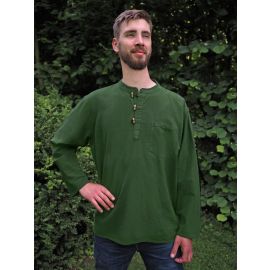 Hemd mit Stehkragen & Knebelknöpfen khaki 100% Baumwolle Cotton aus Nepal XL