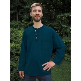 Hemd mit Stehkragen & Knebelknöpfen petrol 100% Baumwolle Cotton aus Nepal XXL