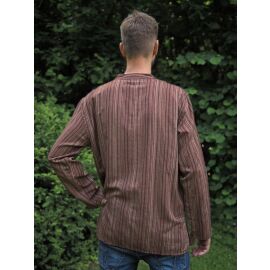 Fischerhemd zum Schnüren braun gestreift 100% Baumwolle Cotton aus Nepal S-XXXL