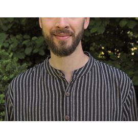 Fischerhemd mit Brusttasche schwarz-creme gestreift 100%...