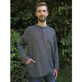 Fischerhemd mit Brusttasche schwarz-creme gestreift 100% Baumwolle Cotton aus Nepal XL