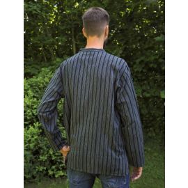 Fischerhemd mit Brusttasche schwarz-grau gestreift 100% Baumwolle Cotton aus Nepal XL
