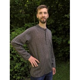 Fischerhemd mit Brusttasche schwarz-sand gestreift 100% Baumwolle Cotton aus Nepal XXL