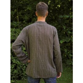 Fischerhemd mit Brusttasche schwarz-sand gestreift 100% Baumwolle Cotton aus Nepal XXL
