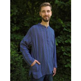 Fischerhemd mit Brusttasche mehrfarbig gestreift 100% Baumwolle Cotton aus Nepal XL