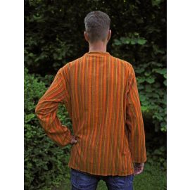 Fischerhemd zum Schnüren mehrfarbig orange gestreift 100% Baumwolle Cotton aus Nepal S-XXXL