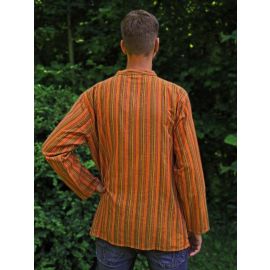 Fischerhemd mit Brusttasche mehrfarbig orange gestreift 100% Baumwolle Cotton aus Nepal S