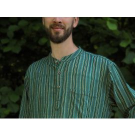Fischerhemd mit Brusttasche mehrfarbig grün-blau gestreift 100% Baumwolle Cotton aus Nepal S-XXXL