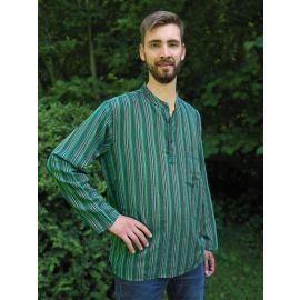 Fischerhemd mit Brusttasche mehrfarbig grün gestreift 100% Baumwolle Cotton aus Nepal S-XXXL