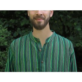 Fischerhemd mit Brusttasche mehrfarbig grün gestreift 100% Baumwolle Cotton aus Nepal S-XXXL