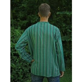 Fischerhemd mit Brusttasche mehrfarbig grün gestreift 100% Baumwolle Cotton aus Nepal M