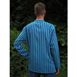 Fischerhemd mit Brusttasche mehrfarbig blau gestreift 100% Baumwolle Cotton aus Nepal L