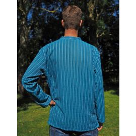 Fischerhemd mit Brusttasche mehrfarbig blau gestreift 100% Baumwolle Cotton aus Nepal S-XXXL