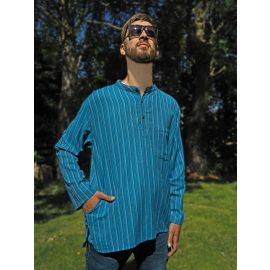 Fischerhemd mit Brusttasche mehrfarbig blau gestreift 100% Baumwolle Cotton aus Nepal XL