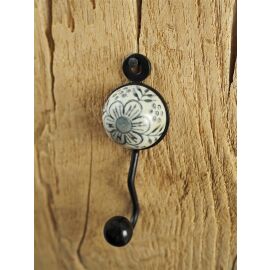 Garderobenhaken Kleiderhaken Metall mit grauem Blumen-Motiv | ca. 9,5 cm lang